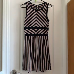 Black and Beige Striped Casual/Semi-Formal Dress
